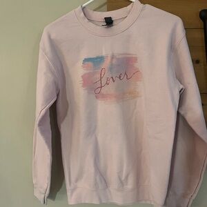 Gildan Light Pink 'Lover' Brushstroke Graphic Crewneck Sweatshirt